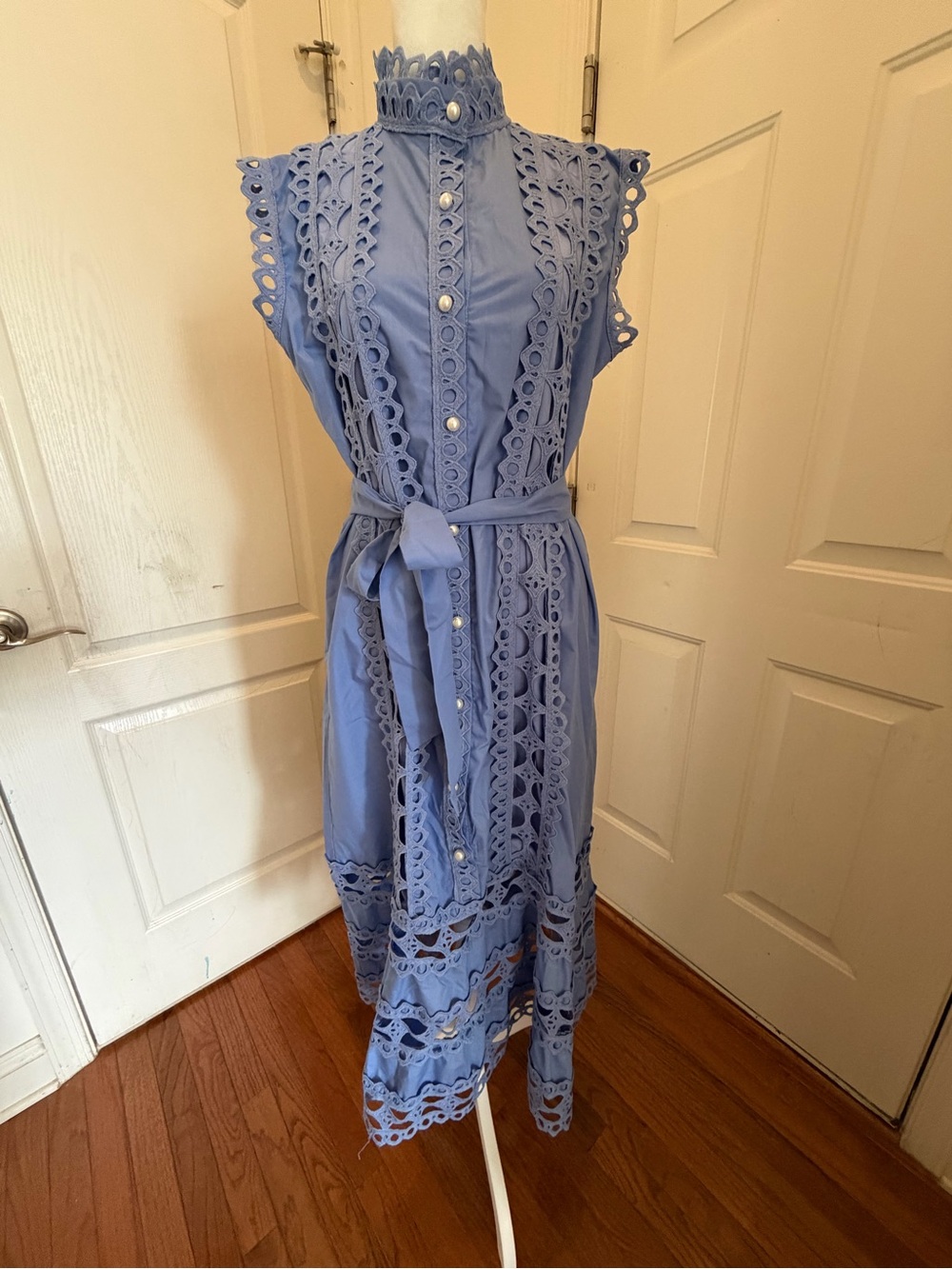 NWT Lace-Trim Midi Shirt Dress in Periwinkle Blue